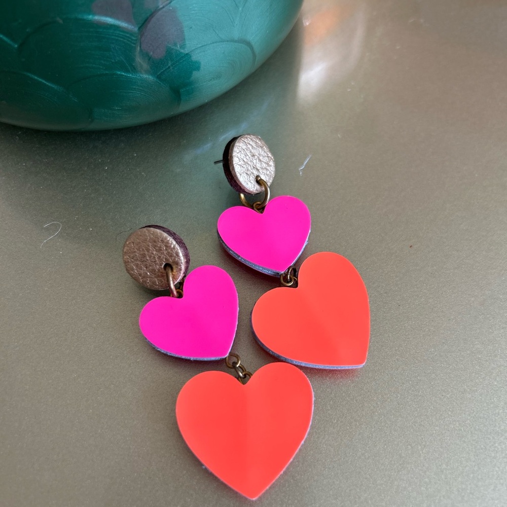 Pink and Orange Heart Earrings